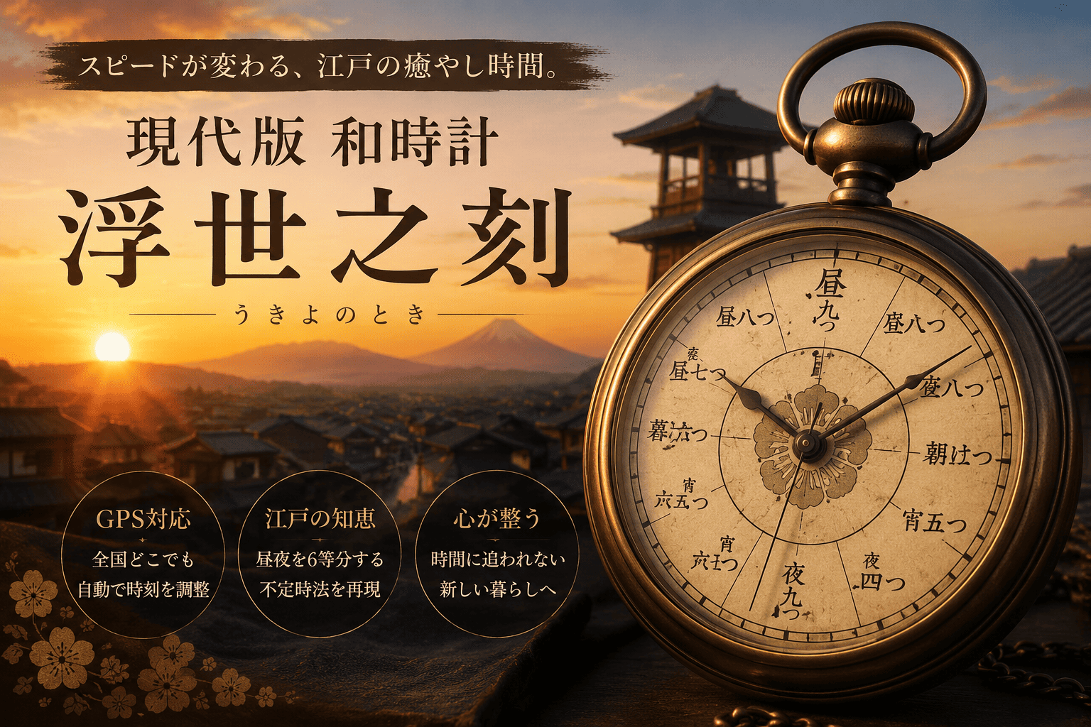 現代版和時計「浮世之刻」 江戸時代の不定時法を再現したGPS対応和時計